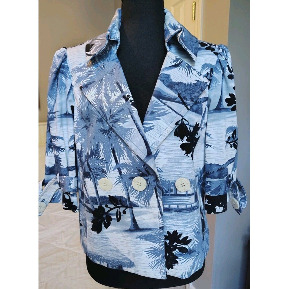 André Oliver Vintage Tropical Palm Tree Print Blazer Jacket Size 10 Double...